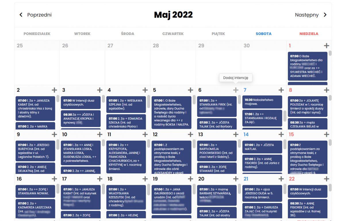 przykładowy kalendarz intencji